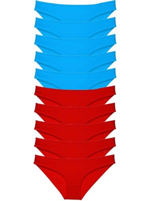 Zenvia 10 Adet Süper Eko Set Likralı Kadın Slip Külot Kırmızı Mavi (ZNV-556)