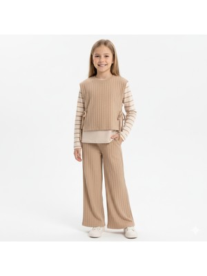 Peri Masalı Kız Çocuk Örme 2 Iplik Takım Pamuklu Uzun Kollu Baskılı Alt Üst Takım