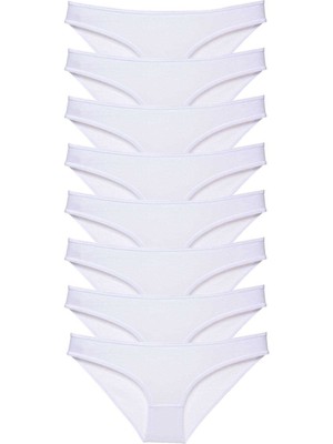 Zenvia 8 Adet Süper Eko Set Likralı Kadın Slip Külot Beyaz (ZNV-556)