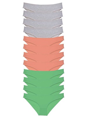 Zenvia 12 Adet Süper Eko Set Likralı Kadın Slip Külot Gri Pudra Yeşil (ZNV-556)