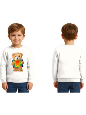 Sedirli Unisex Ayıcık Bear Baskılı Çocuk Swaetshirt 3 Iplik Şardonlu