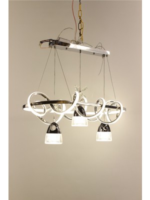 GN Gen Aydınlatma Lüks Platin Siyah Gümüş Spiral Halkalı Kristal Kelebekli 3'lü Sıralı Serisi 3 Renk Ledli Modern Avize