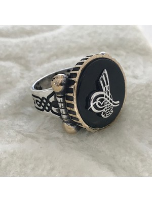 Canka Osmanlı Tuğrası İşlemeli 925 Ayar Gümüş Erkek Yüzük