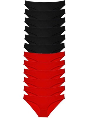 Zenvia 12 Adet Süper Eko Set Likralı Kadın Slip Külot Siyah Kırmızı (ZNV-556)
