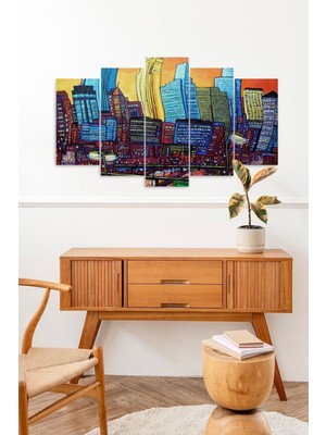 TeknoKapsül Şehir Manzarası 5 Parçalı Mdf Tablo 60 x 100