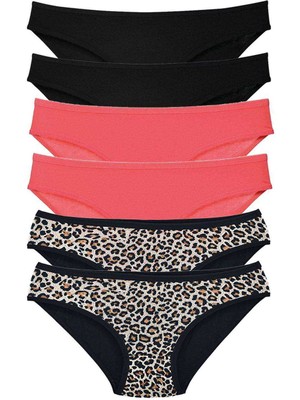 Zenvia 6 Adet Likralı Kadın Slip Külot Leopar Siyah Fuşya (ZNV-556)
