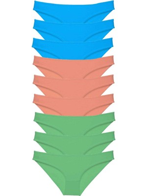 Zenvia 9 Adet Süper Eko Set Likralı Kadın Slip Külot Pudra Yeşil Mavi (ZNV-556)
