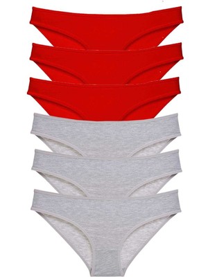 Zenvia 6 Adet Eko Set Likralı Kadın Slip Külot Kırmızı Gri (ZNV-556)