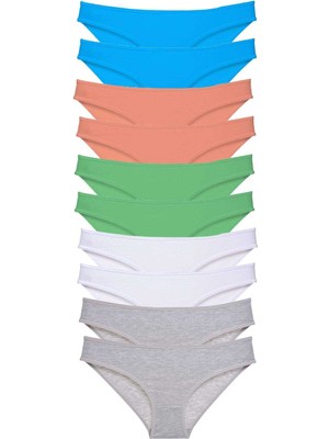 Zenvia 10 Adet Süper Eko Set Likralı Kadın Slip Gri Beyaz Pudra Yeşil Mavi (ZNV-556)