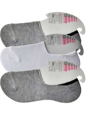 Zenvia Gri ve Beyaz Kadın Babet Çorap 3 Çift (ZNV-556)