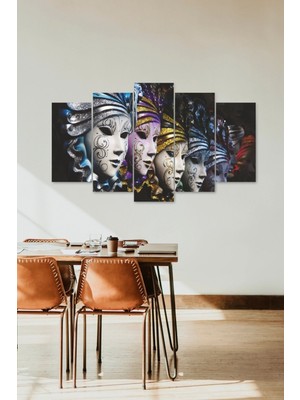 TeknoKapsül Kadın Maskeler Manzarası 5 Parçalı Mdf Tablo 60 x 100