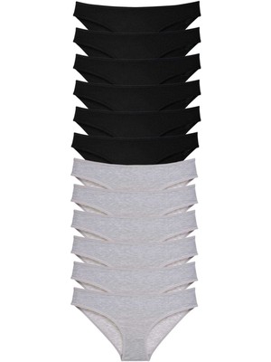 Zenvia 12 Adet Süper Eko Set Likralı Kadın Slip Külot Siyah Gri (ZNV-556)
