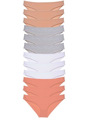 Zenvia 12 Adet Süper Eko Set Likralı Kadın Slip Külot Ten Gri Beyaz Pudra (ZNV-556)