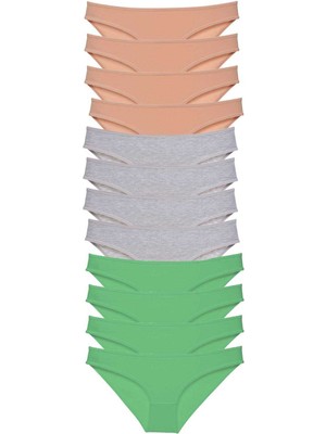 Zenvia 12 Adet Süper Eko Set Likralı Kadın Slip Külot Ten Gri Yeşil (ZNV-556)