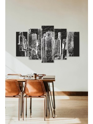 TeknoKapsül Binalar Manzara 5 Parçalı Mdf Tablo 60 x 100