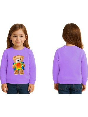 Sedirli Unisex Ayıcık Bear Baskılı Çocuk Swaetshirt 3 Iplik Şardonlu