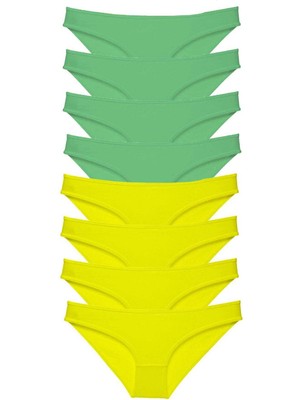 Zenvia 8 Adet Süper Eko Set Likralı Kadın Slip Külot Sarı Yeşil (ZNV-556)