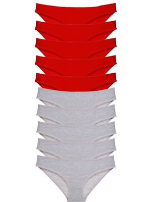 Zenvia 10 Adet Süper Eko Set Likralı Kadın Slip Külot Kırmızı Gri (ZNV-556)