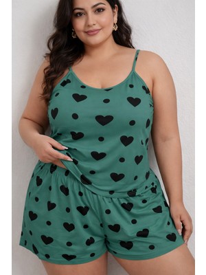 Süsen Lingerie Siyah Kalp Desenli Büyük Beden Kadın Gecelik, Battal Boy Kadın Yüzde Yüz Pamuklu Gecelik