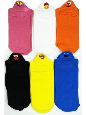 Zenvia 6 Çift Emoji Desen Nakış Baskılı Kadın Pamuklu Bilek Çorap (ZNV-556)