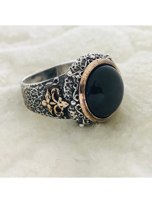 Canka Siyah Taşlı 925 Ayar Gümüş Erkek Yüzük