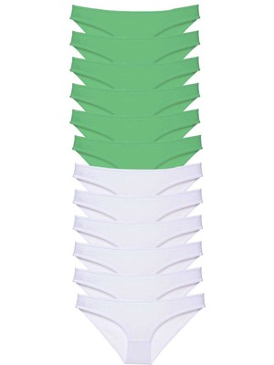 Zenvia 12 Adet Eko Set Likralı Kadın Slip Külot Yeşil Beyaz (ZNV-556)