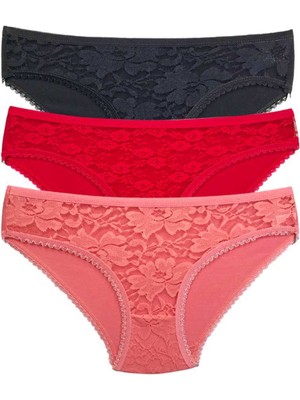 Zenvia 3 Adet Önü Dantelli Transparan Kadın Slip Külot S81 (ZNV-556)