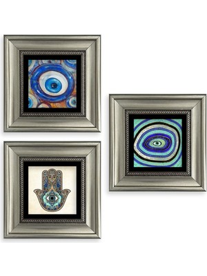 TeknoKapsül Nazar 3 Lü Set Çerçeveli Taş Tablo 20 cm