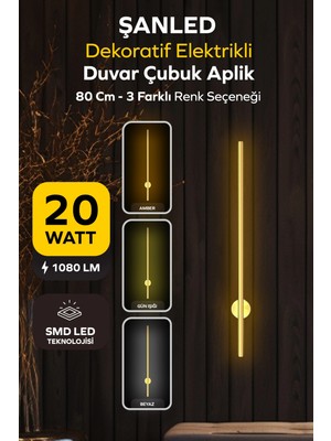 ŞANLED Dekoratif 20W Iç Mekan Gold Kasa 3 Renkli Işık Elektrikli 80 cm Duvar Aplik 1 Adet