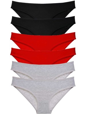 Zenvia 6 Adet Süper Eko Set Likralı Kadın Slip Külot Siyah Kırmızı Gri (ZNV-556)