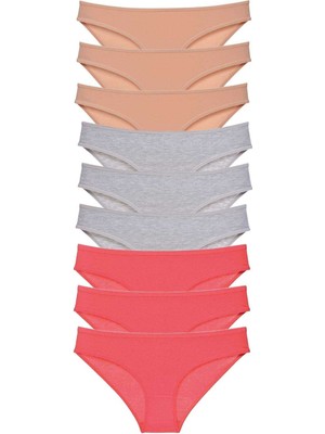 Zenvia 9 Adet Süper Eko Set Likralı Kadın Slip Külot Ten Gri Fuşya (ZNV-556)