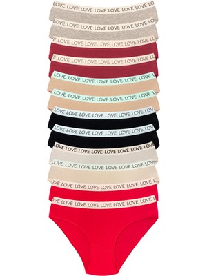 Zenvia 12 Adet Pamuklu Esnek Kadın Slip Bikini Külot Geniş Lastikli Baskılı (ZNV-556)