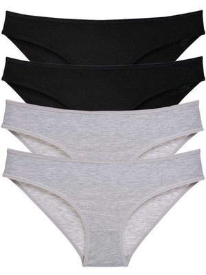 Zenvia 4 Adet Süper Eko Set Likralı Kadın Slip Külot Siyah Gri (ZNV-556)