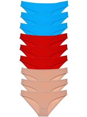 Zenvia 9 Adet Süper Eko Set Likralı Kadın Slip Külot Kırmızı Ten Mavi (ZNV-556)