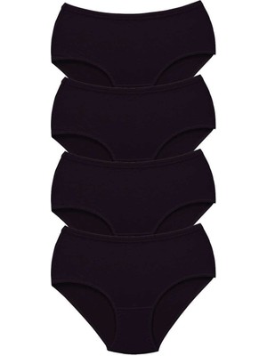 Zenvia 4 Adet Tutku Kadın Yüksek Bel Bato Kalın Lastik Külot Siyah (ZNV-556)