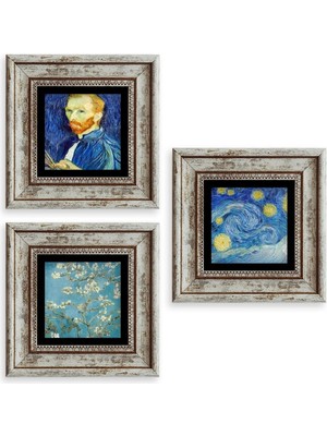 TeknoKapsül Van Gogh 3 Lü Set Çerçeveli Taş Tablo 20 cm