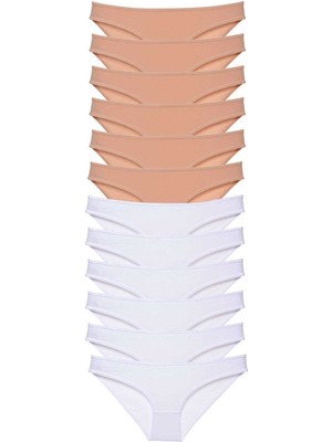 Zenvia 12 Adet Süper Eko Set Likralı Kadın Slip Külot Ten Beyaz (ZNV-556)