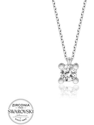 Özcömert Silver Swarovski Taşlı Gümüş Tektaş Bayan Kolye