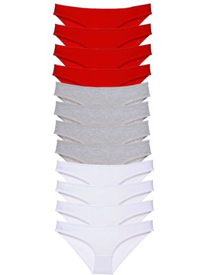 Zenvia 12 Adet Süper Eko Set Likralı Kadın Slip Külot Kırmızı Gri Beyaz (ZNV-556)
