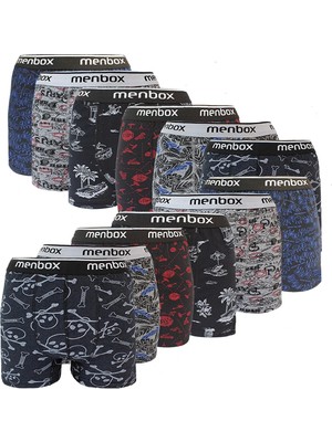 Zenvia 12 Adet Likralı Erkek Boxer Karışık Desenli Pamuklu (ZNV-556)