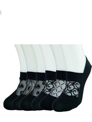 Zenvia 6 Adet Önü Transparan Kadın Fantezi Desenli Babet Çorap (ZNV-556)