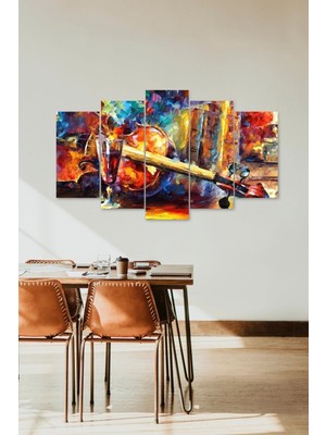 TeknoKapsül Keman ve Şarap 5 Parçalı Mdf Tablo 60 x 100