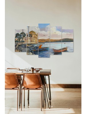 TeknoKapsül Şehir ve Deniz 5 Parçalı Mdf Tablo 60 x 100
