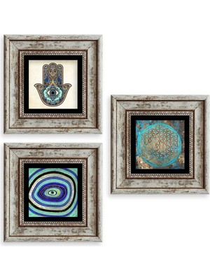 TeknoKapsül Mistik 3 Lü Set Çerçeveli Taş Tablo 20 cm