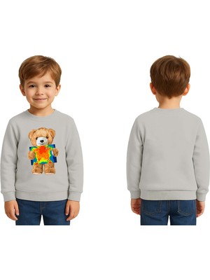 Sedirli Unisex Ayıcık Bear Baskılı Çocuk Swaetshirt 3 Iplik Şardonlu