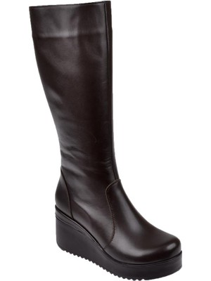 Pullman Hakiki Deri Dolgu Taban Kadın Çizme PLM-301   Kahve