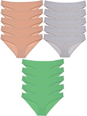 Zenvia 15 Adet Eko Set Likralı Kadın Slip Külot Ten Gri Yeşil (ZNV-556)