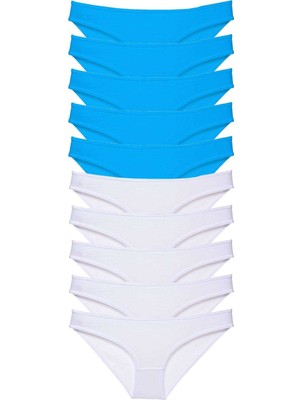 Zenvia 10 Adet Süper Eko Set Likralı Kadın Slip Beyaz Mavi (ZNV-556)
