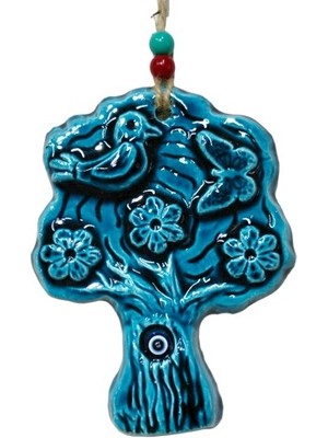 Seramik Kuşlu Nazar Boncuklu Ağaç Modelli Duvar Süsü