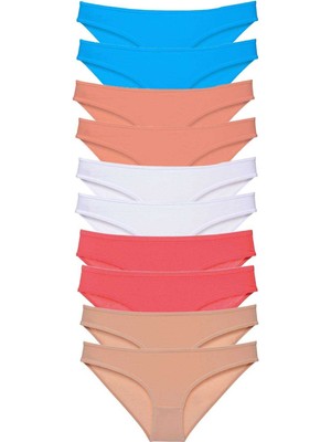 Zenvia 10 Adet Süper Eko Set Likralı Kadın Slip Ten Beyaz Pudra Fuşya Mavi (ZNV-556)